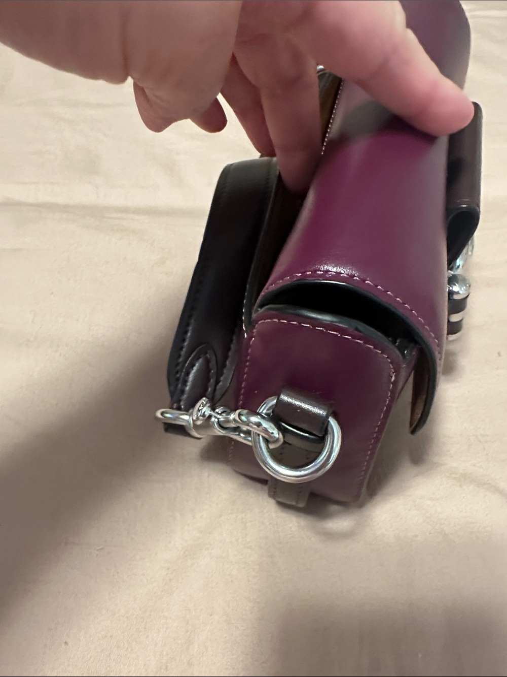 Coach Plum Leather Turnlock Crossbody with Brown Strap - Picture 9 of 10